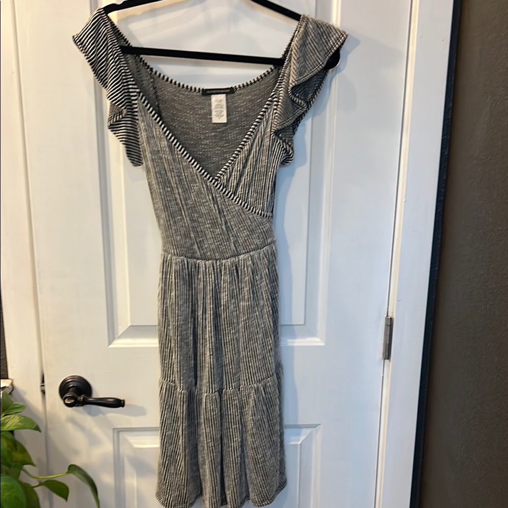 Caution To The Wind Black and White Striped Midi Dress